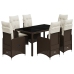 Set de mesa y sillas jardín 7 pzas con cojines ratán PE marrón