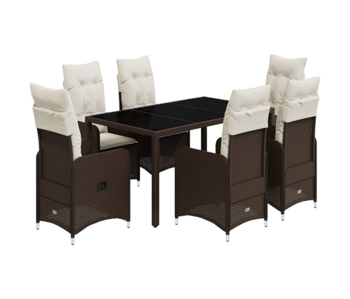 Set de mesa y sillas jardín 7 pzas con cojines ratán PE marrón