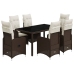 Set de mesa y sillas jardín 7 pzas con cojines ratán PE marrón
