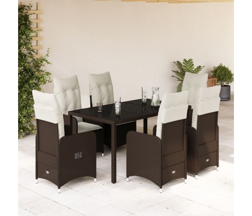 Set de mesa y sillas jardín 7 pzas con cojines ratán PE marrón