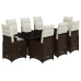 Set de mesa y sillas jardín 9 piezas y cojines ratán PE marrón