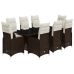 Set de mesa y sillas jardín 9 piezas y cojines ratán PE marrón