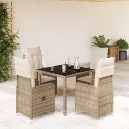 Mesita y sillas jardín 5 pzas y cojines ratán sintético beige