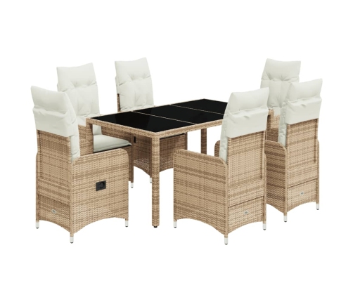 Set de mesa y sillas de jardín 7 pzas y cojines ratán PE beige