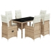 Set de mesa y sillas de jardín 7 pzas y cojines ratán PE beige
