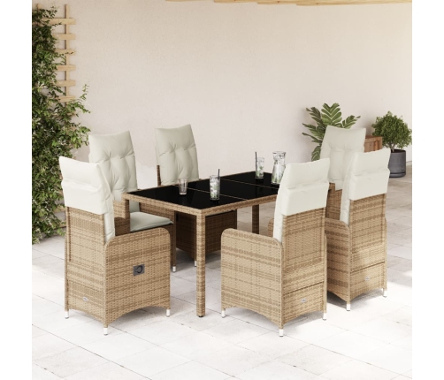 Set de mesa y sillas de jardín 7 pzas y cojines ratán PE beige