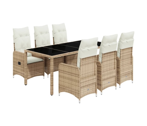 Set de mesa y sillas de jardín 7 pzas y cojines ratán PE beige