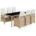 Set de mesa y sillas de jardín 7 pzas y cojines ratán PE beige
