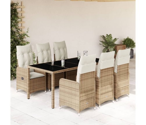 Set de mesa y sillas de jardín 7 pzas y cojines ratán PE beige