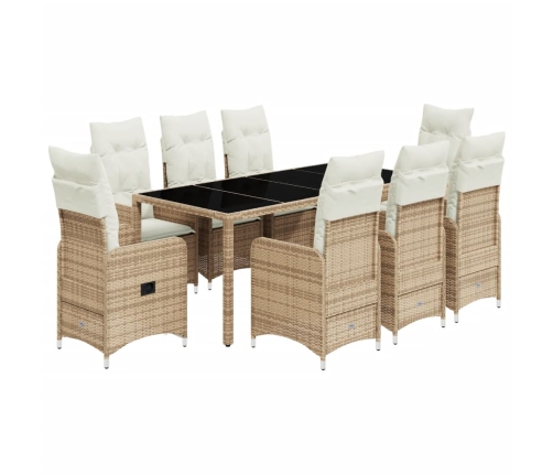Set de mesa y sillas de jardín 5 pzas y cojines ratán PE beige