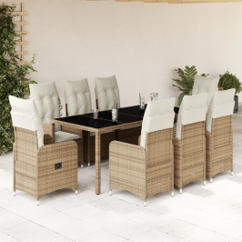 Set de mesa y sillas de jardín 5 pzas y cojines ratán PE beige