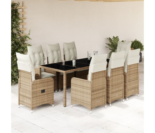 Set de mesa y sillas de jardín 5 pzas y cojines ratán PE beige