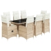 Set de mesa y sillas de jardín 5 pzas y cojines ratán PE beige