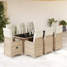 Set de mesa y sillas de jardín 5 pzas y cojines ratán PE beige
