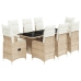 Set de mesa y sillas de jardín 5 pzas y cojines ratán PE beige