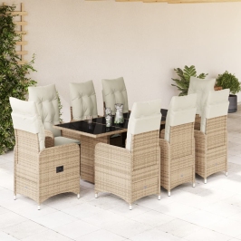 Set de mesa y sillas de jardín 5 pzas y cojines ratán PE beige