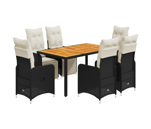 Set de mesa y sillas de jardín 7 pzas y cojines ratán PE negro