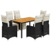 Set de mesa y sillas de jardín 7 pzas y cojines ratán PE negro
