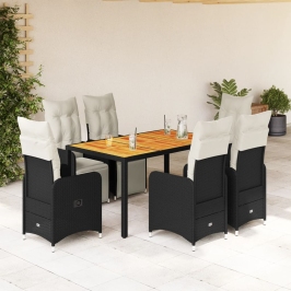 Set de mesa y sillas de jardín 7 pzas y cojines ratán PE negro
