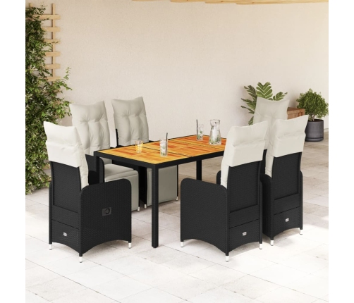 Set de mesa y sillas de jardín 7 pzas y cojines ratán PE negro