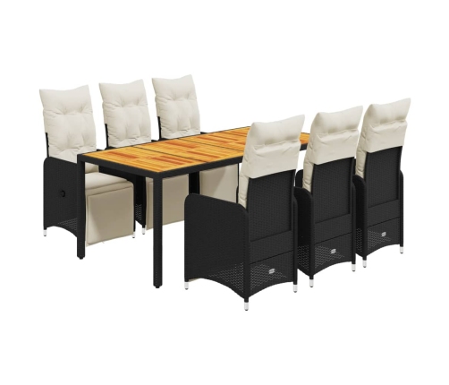Set de mesa y sillas de jardín 7 pzas y cojines ratán PE negro