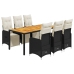 Set de mesa y sillas de jardín 7 pzas y cojines ratán PE negro