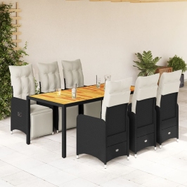 Set de mesa y sillas de jardín 7 pzas y cojines ratán PE negro