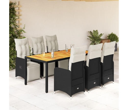 Set de mesa y sillas de jardín 7 pzas y cojines ratán PE negro