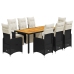 Set de mesa y sillas de jardín 9 pzas y cojines ratán PE negro