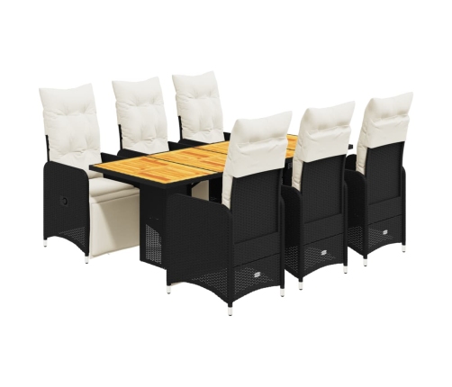 Set de mesa y sillas de jardín 7 pzas y cojines ratán PE negro