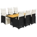 Set de mesa y sillas de jardín 7 pzas y cojines ratán PE negro
