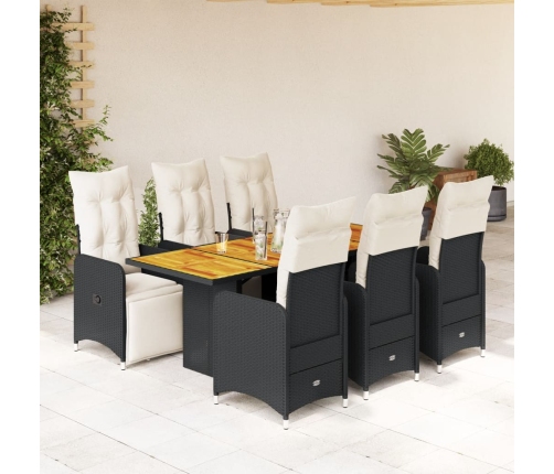 Set de mesa y sillas de jardín 7 pzas y cojines ratán PE negro