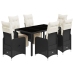 Set de mesa y sillas de jardín 7 pzas y cojines ratán PE negro