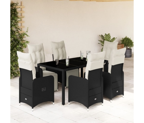 Set de mesa y sillas de jardín 7 pzas y cojines ratán PE negro