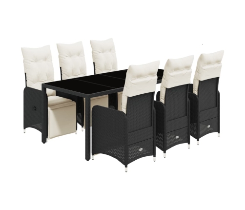 Set de mesa y sillas de jardín 7 pzas y cojines ratán PE negro