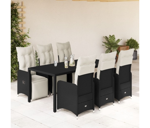 Set de mesa y sillas de jardín 7 pzas y cojines ratán PE negro