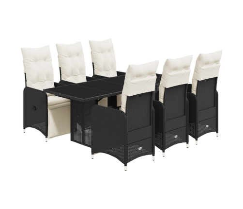 Set de mesa y sillas de jardín 7 pzas y cojines ratán PE negro