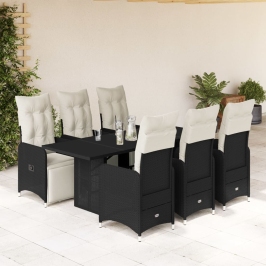 Set de mesa y sillas de jardín 7 pzas y cojines ratán PE negro