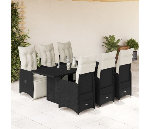 Set de mesa y sillas de jardín 7 pzas y cojines ratán PE negro