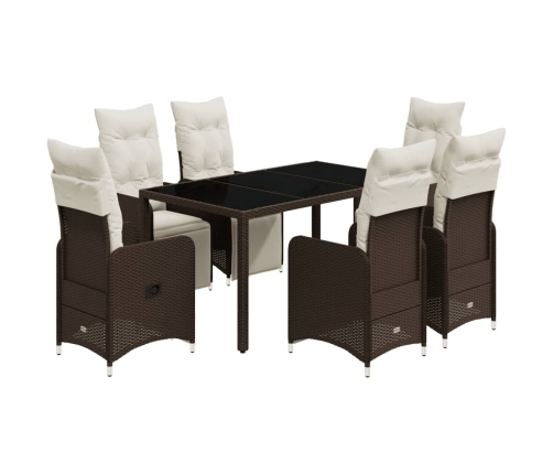 Set de mesa y sillas jardín 7 pzas con cojines ratán PE marrón