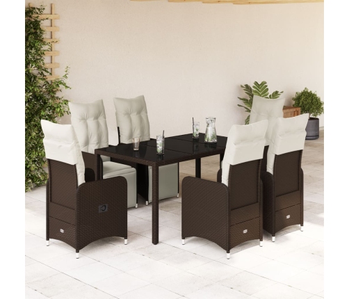 Set de mesa y sillas jardín 7 pzas con cojines ratán PE marrón