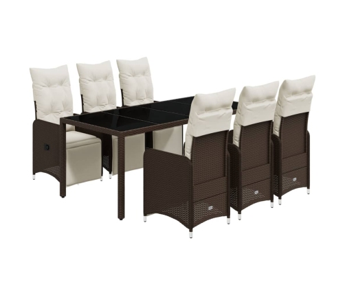 Set de mesa y sillas jardín 7 pzas con cojines ratán PE marrón