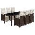 Set de mesa y sillas jardín 7 pzas con cojines ratán PE marrón