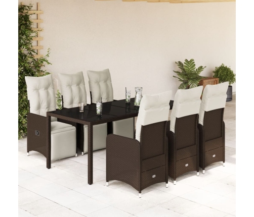 Set de mesa y sillas jardín 7 pzas con cojines ratán PE marrón