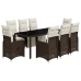 Set de mesa y sillas jardín 9 piezas y cojines ratán PE marrón
