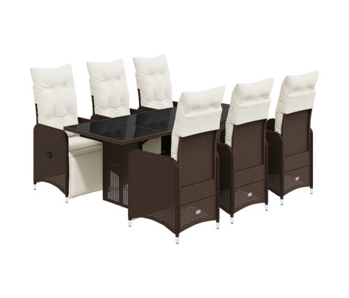 Set de mesa y sillas jardín 7 pzas con cojines ratán PE marrón