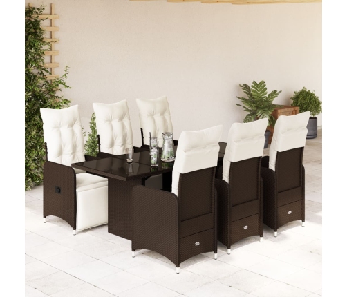 Set de mesa y sillas jardín 7 pzas con cojines ratán PE marrón