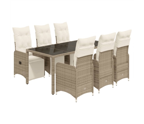Set de mesa y sillas jardín 7 pzas con cojines ratán PE marrón