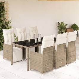 Set de mesa y sillas jardín 7 pzas con cojines ratán PE marrón