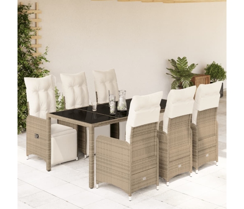 Set de mesa y sillas jardín 7 pzas con cojines ratán PE marrón